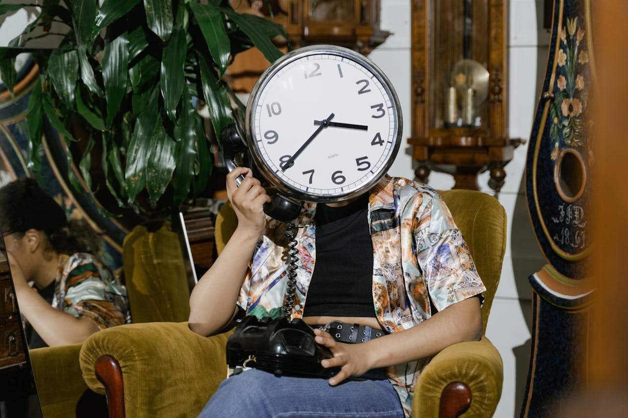 Small business losing leads due to slow response time concept with clock and phone