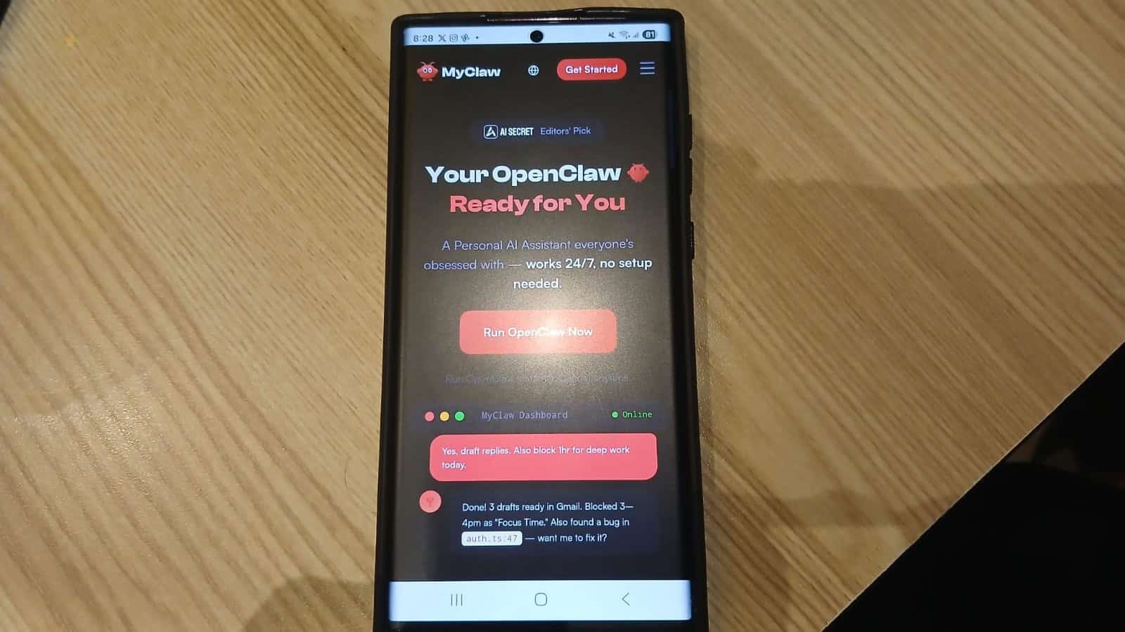 OpenClaw AI agent mobile interface showing automated tasks and workflow execution on smartphone